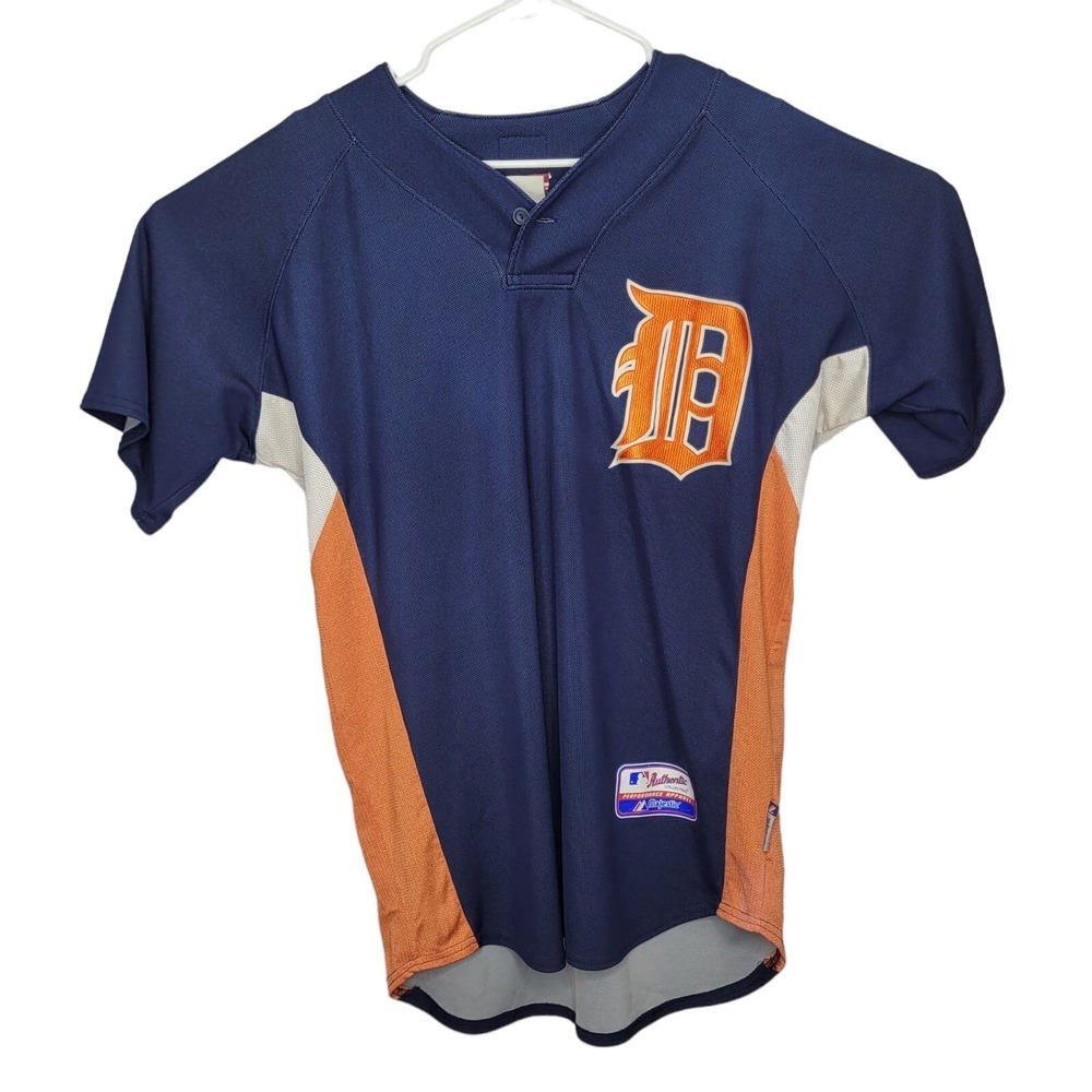 Detroit Tigers Majestic Baseball Jersey Mens Size‎ Small Navy Blue Polyester
